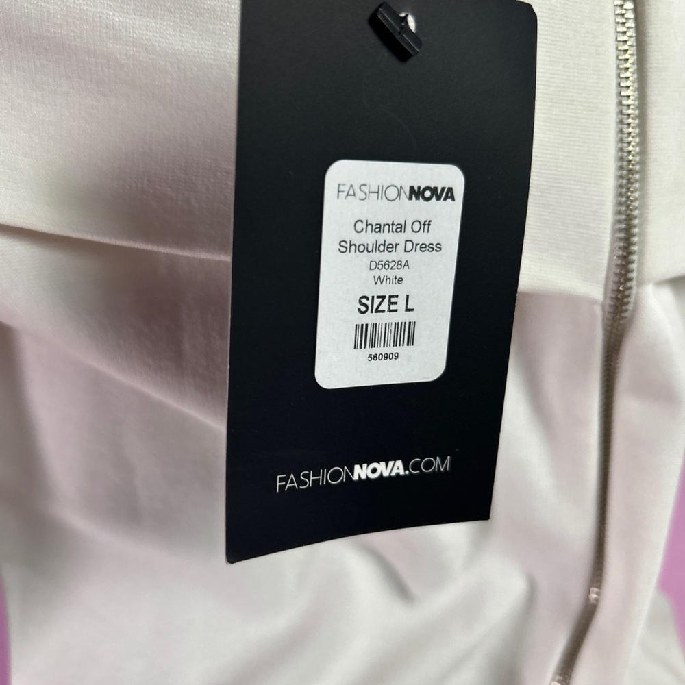 NWT Fashion Nova Elegant Off-Shoulder White Dress size L - Picture 9 of 11